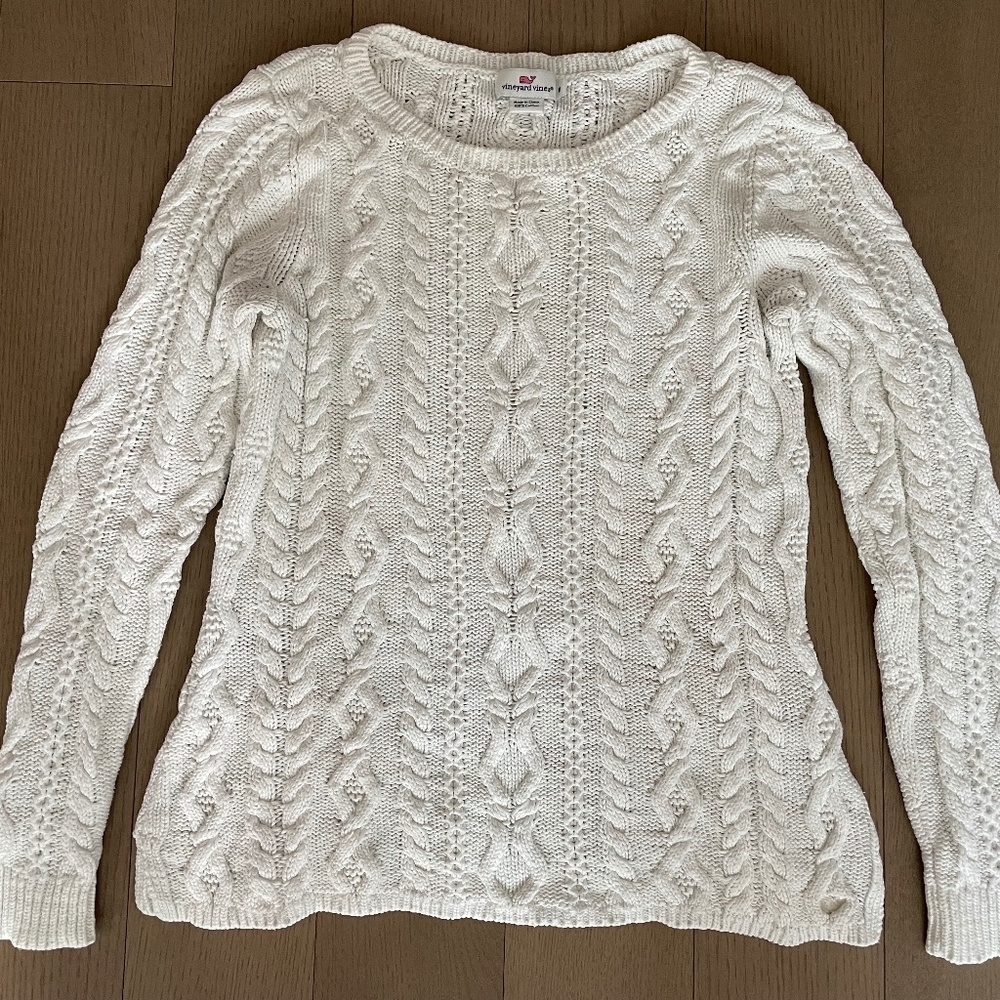 Vineyard Vines White Thick Cable Knit Sweater Size Medium